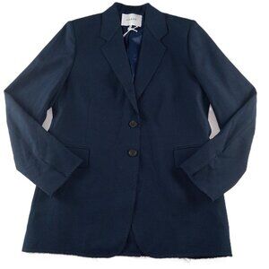 Frame Oversized Raw Edge Blazer Women's Size Small Navy Blue Single Breasted